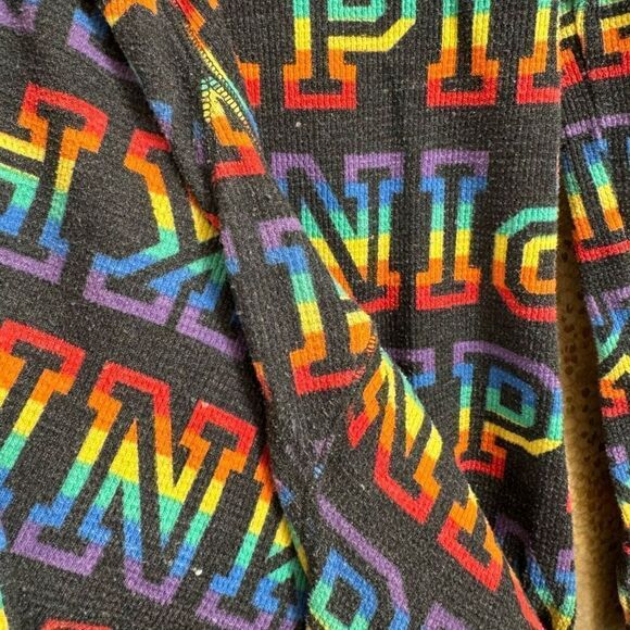 PINK Victorias Secret Rainbow Logo One Piece Pajama Romper Medium - Picture 6 of 8